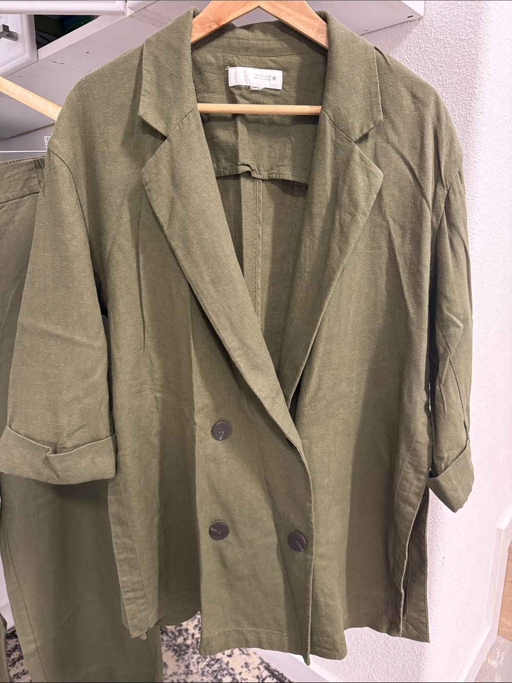 Zara Olive Green Linen-Blend Wide-Leg Pants & Relaxed Blazer - Picture 3 of 4